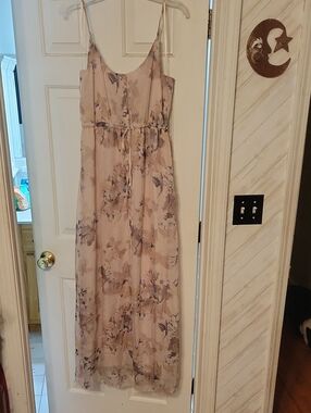 Costa Blanca Beige Maxi Dress with Lavender Floral